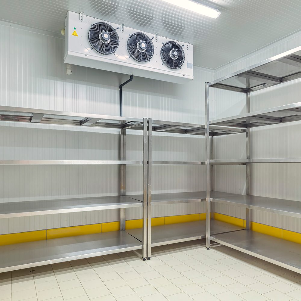 Câmara fria para açougue com prateleiras em inox